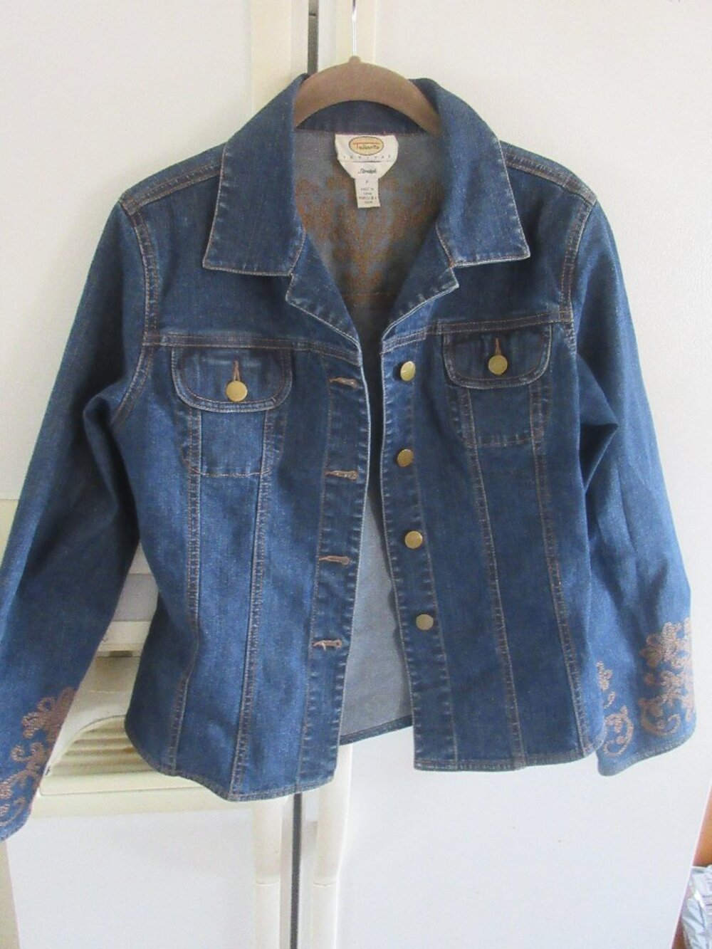 Talbots Petite stretch   Denim Blazer jacket boho   embroidered xs p s